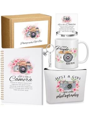 Photography Gift Set - Camera Mug, Journal, keychain, bracelet & Pouch